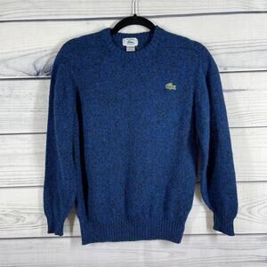 Lacoste Vintage Round Neck Sweater Balloon Sleeves Blue Black Size Large